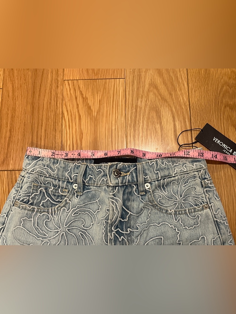 VERONICA BEARD TAYLOR HIGH WAISTED EMBROIDERED FLORAL JEANS SUN SPARK - Picture 9 of 14